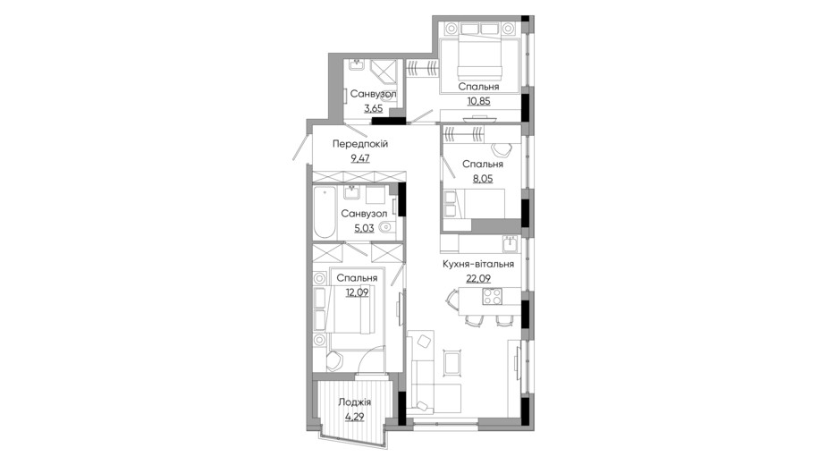 Планировка 1-комнатной квартиры в ЖК Lucky Land 47.34 м², фото 339627
