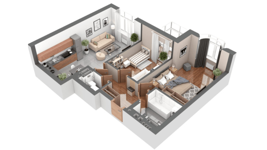 Планування 2-кімнатної квартири в ЖК Гранд Бурже 65.07 м², фото 339764