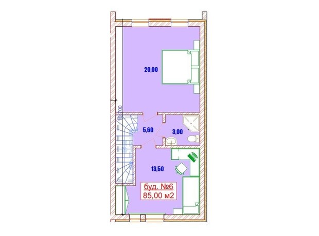 Таунхаус Green Grove: планировка 2-комнатной квартиры 86 м²