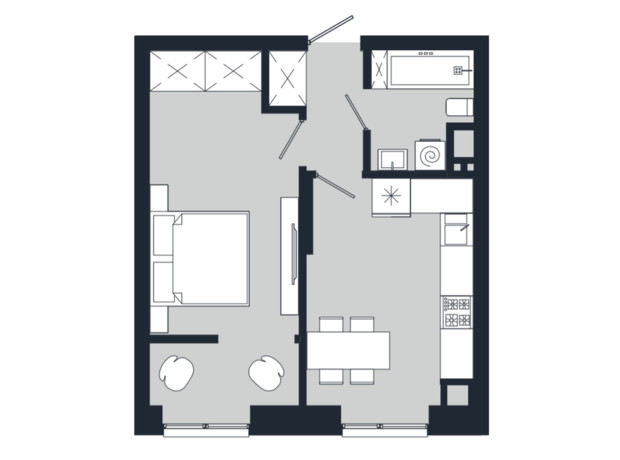 ЖК Vodogray UN1T: планування 1-кімнатної квартири 40.05 м²