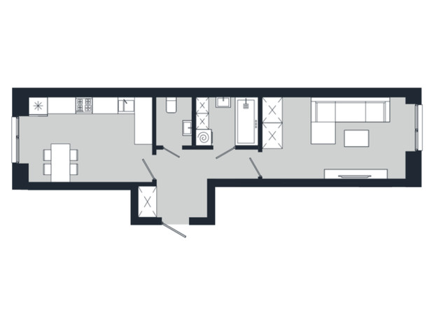 ЖК Vodogray UN1T: планування 1-кімнатної квартири 43.33 м²