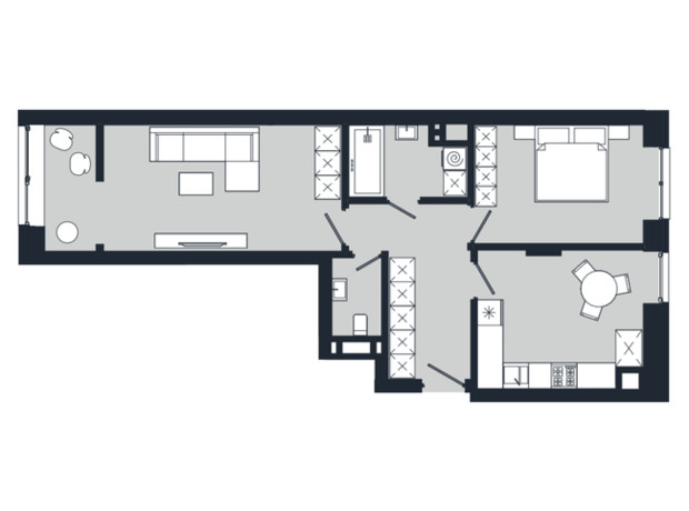 ЖК Vodogray UN1T: планування 2-кімнатної квартири 58.91 м²