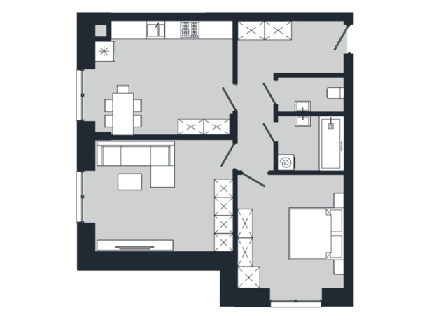 ЖК Vodogray UN1T: планировка 2-комнатной квартиры 62.75 м²