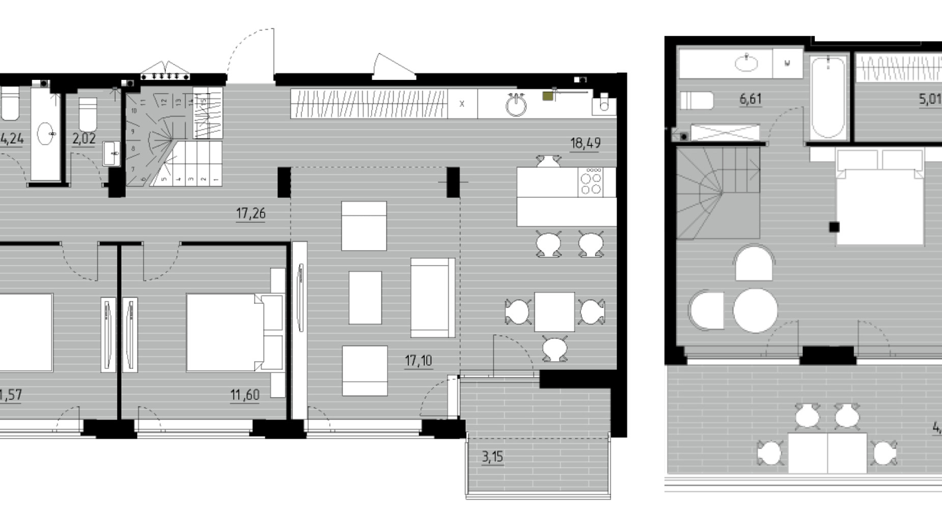 Планировка много­уровневой квартиры в ЖК Wellness Park 123.46 м², фото 339869