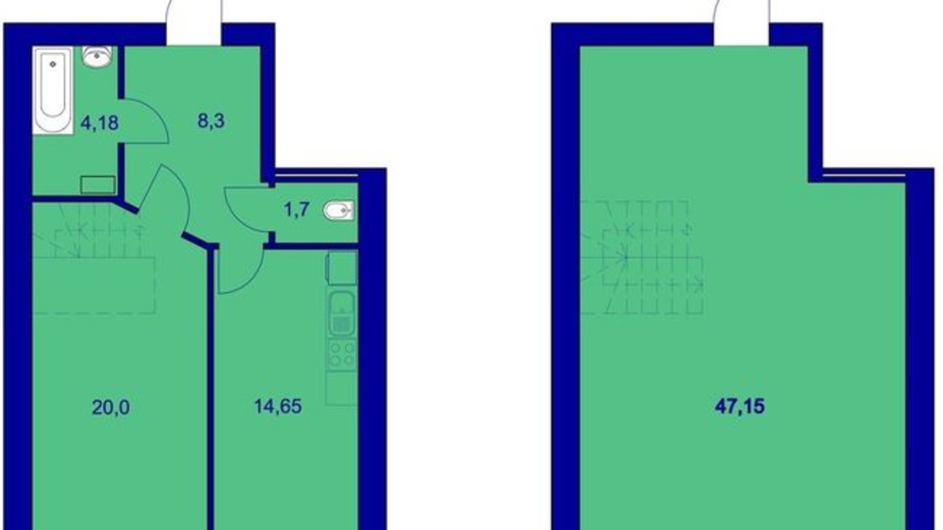 Планировка много­уровневой квартиры в ЖК Милые квартиры 95 м², фото 339990
