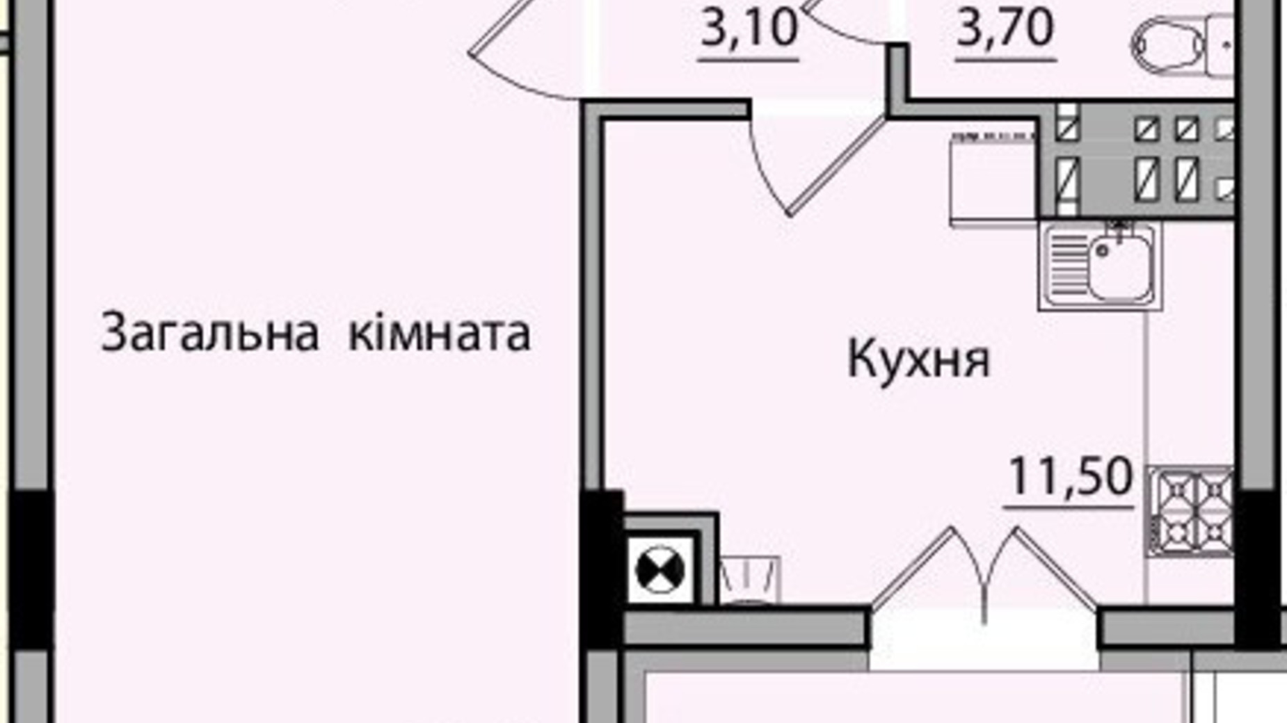 Планування 1-кімнатної квартири в ЖК Панорама 42.1 м², фото 340220