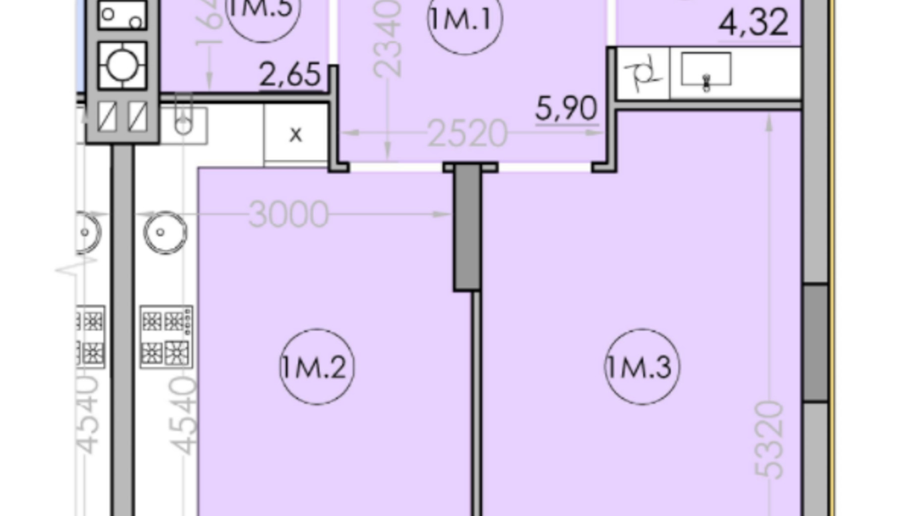 Планировка 1-комнатной квартиры в ЖК Family 42.45 м², фото 340396