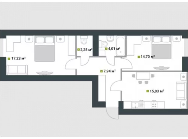 ЖК Idilika: планировка 2-комнатной квартиры 62 м²