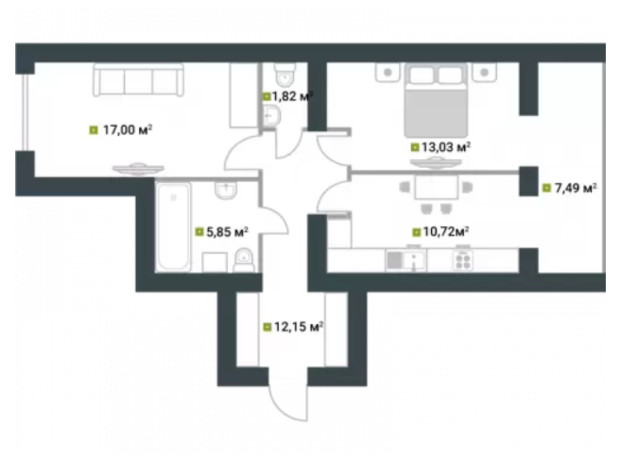 ЖК Idilika: планування 2-кімнатної квартири 68.4 м²