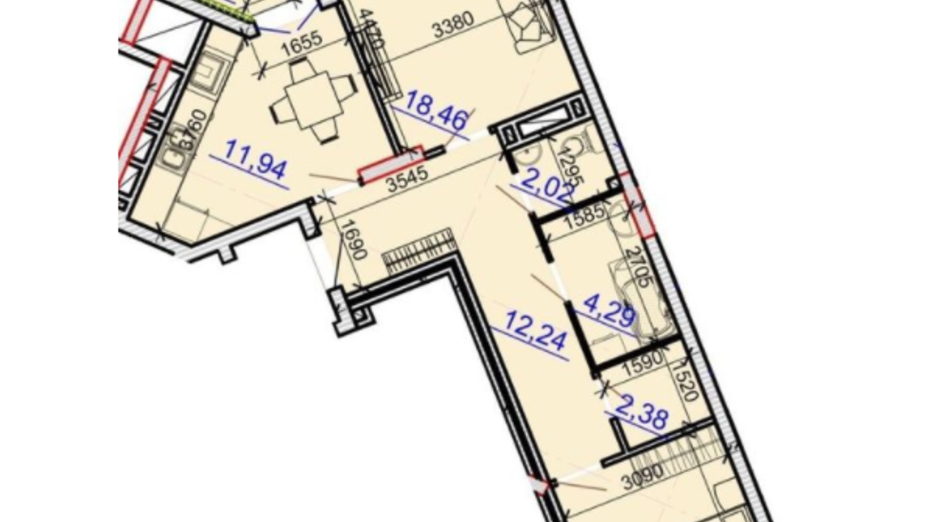 Планировка 2-комнатной квартиры в ЖК Grand Palace 67.61 м², фото 340475