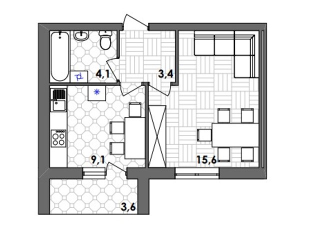 ЖК Лука Сити: планировка 1-комнатной квартиры 35.8 м²