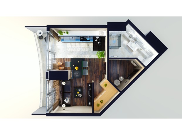 ЖК Unity Towers: планування 1-кімнатної квартири 34 м²