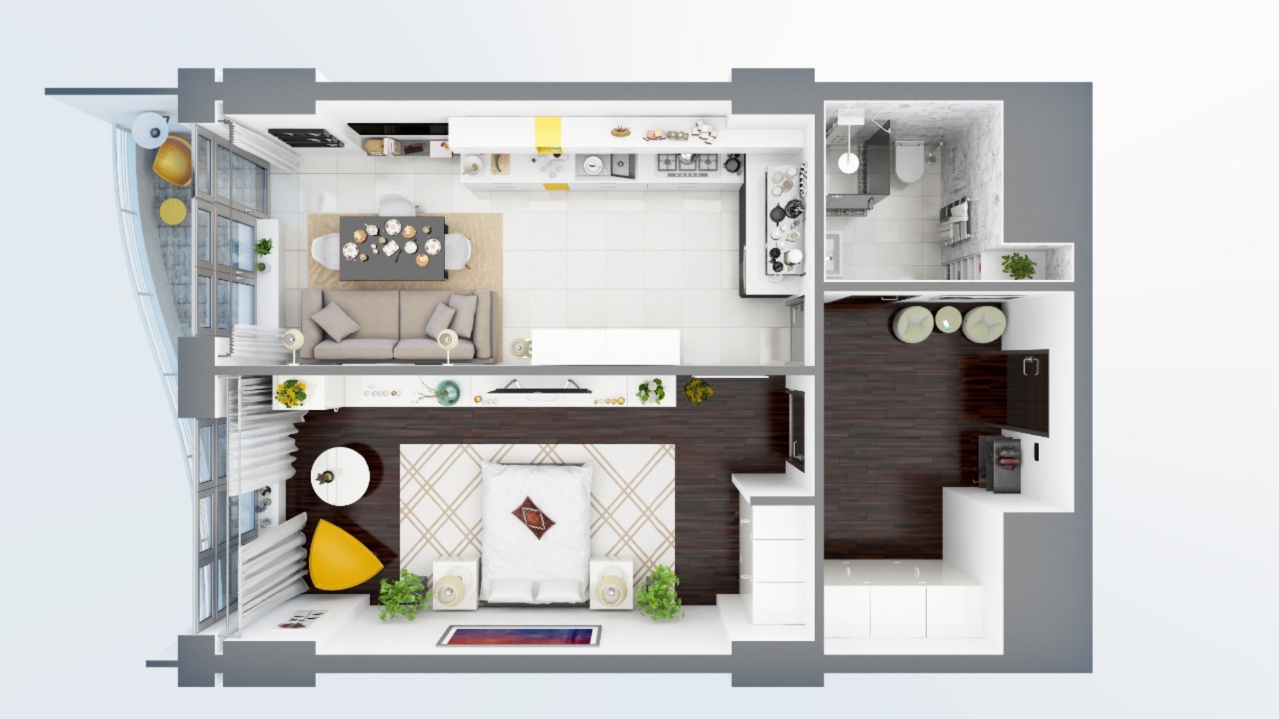 Планировка 1-комнатной квартиры в ЖК Unity Towers 54.05 м², фото 340502