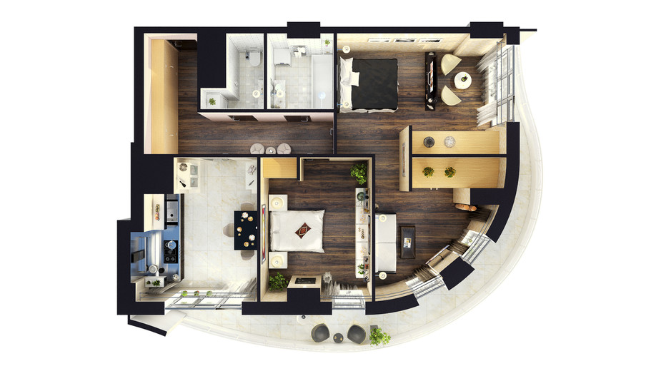 Планировка 2-комнатной квартиры в ЖК Unity Towers 84.6 м², фото 340537