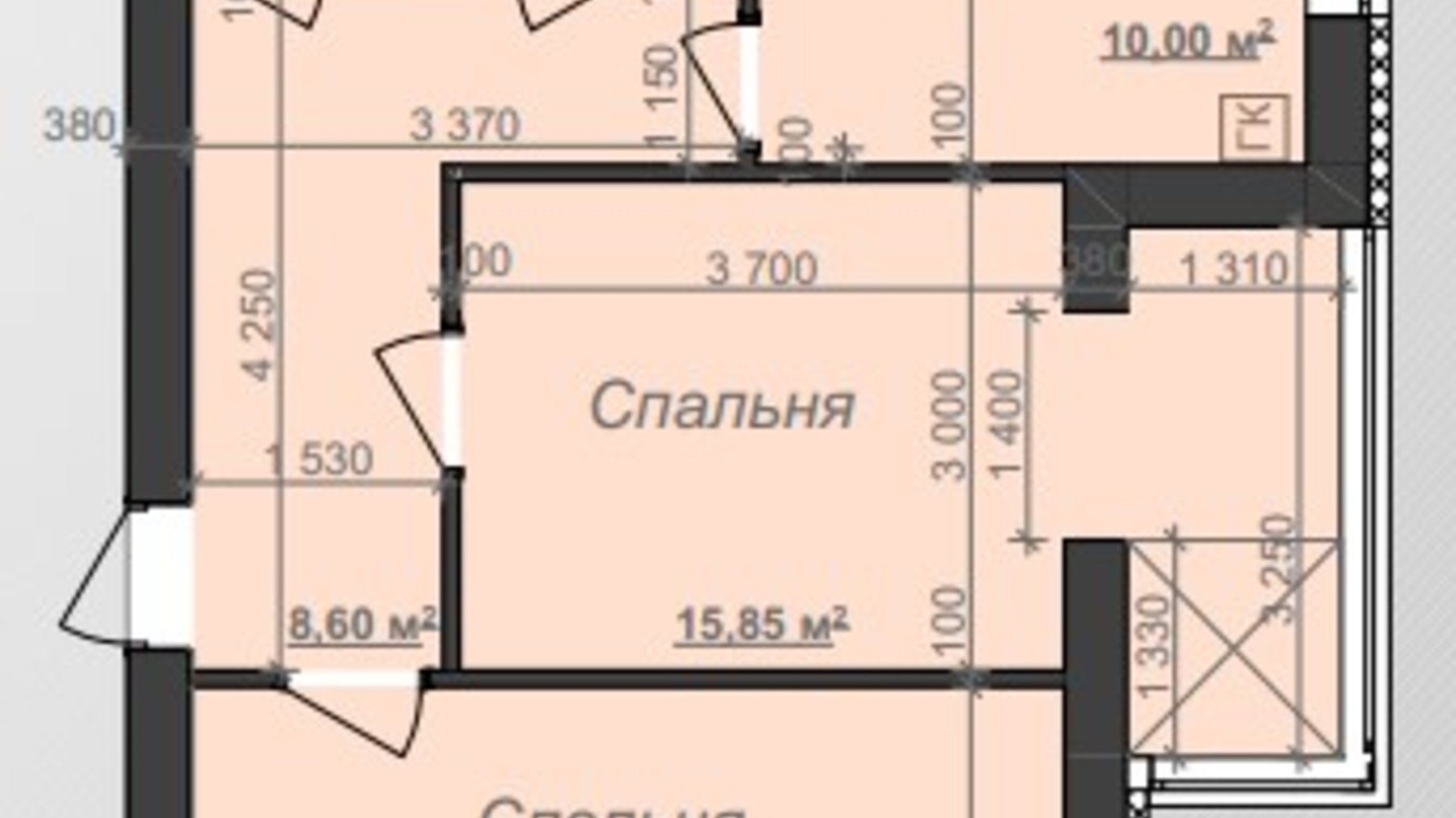 Планування 2-кімнатної квартири в ЖК Зоря 57.15 м², фото 340640