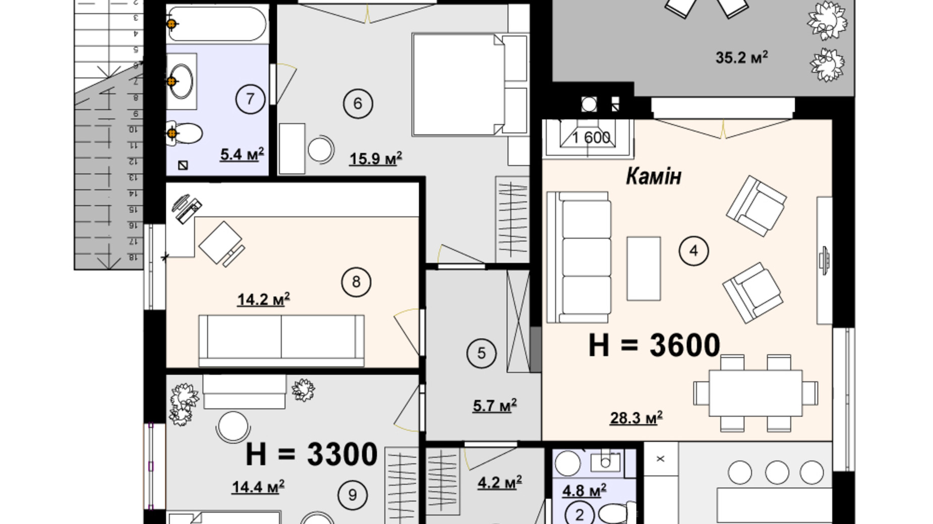 Планировка коттеджа в КГ Новая Конча-Заспа Crystal 114 м², фото 340653