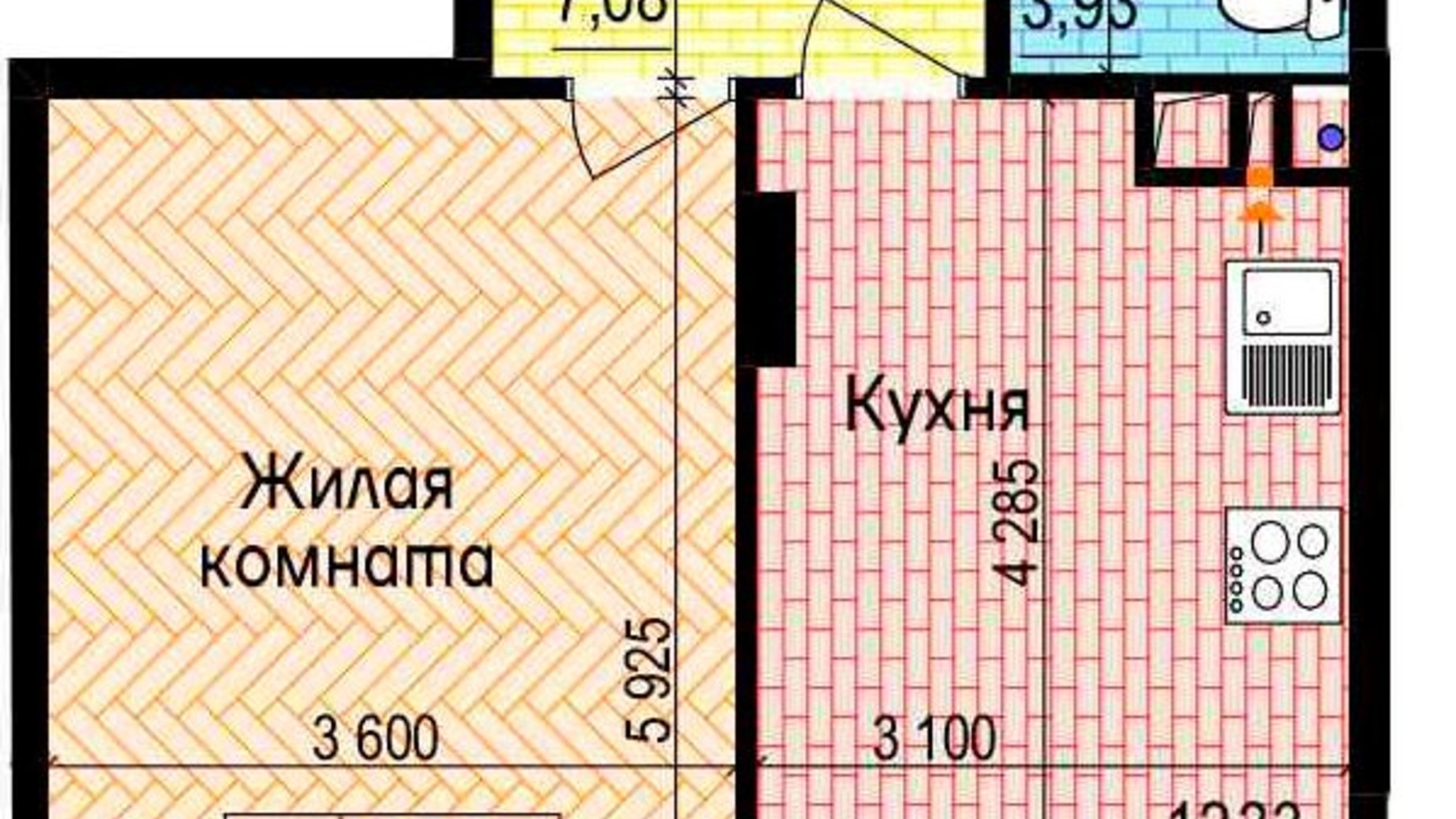 Планировка 1-комнатной квартиры в ЖК Пролисок 46.62 м², фото 341125