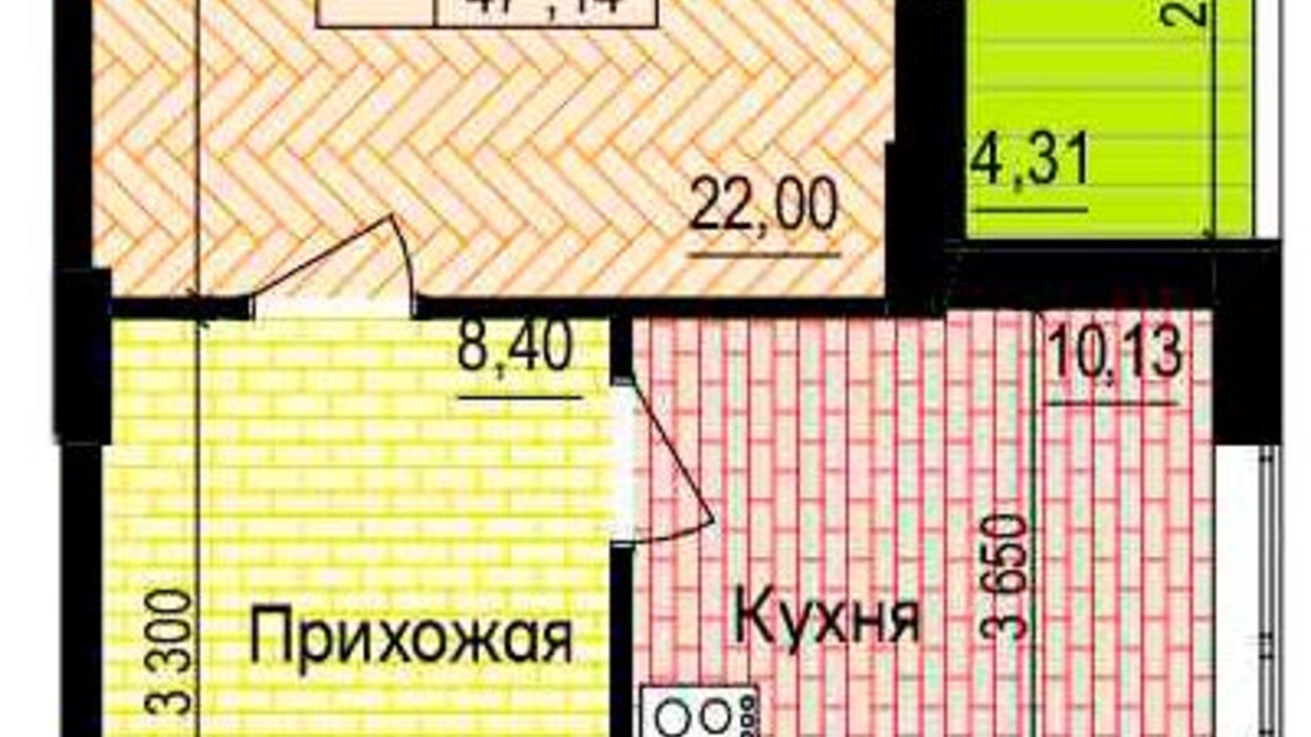 Планировка 1-комнатной квартиры в ЖК Пролисок 47.14 м², фото 341126