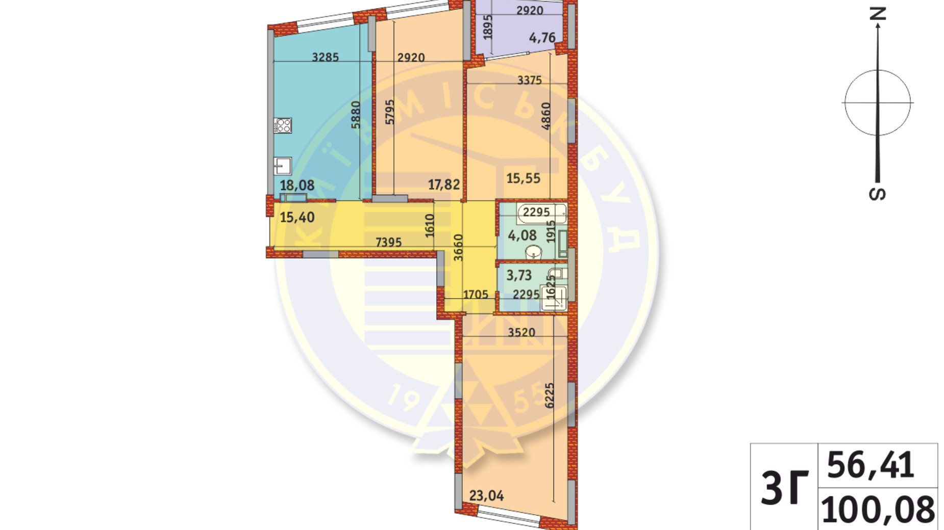 Планування 3-кімнатної квартири в ЖК Італійський квартал-2 100.08 м², фото 341282