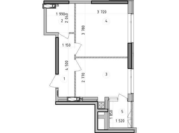 ЖК Оптимісто: планировка 1-комнатной квартиры 36.26 м²