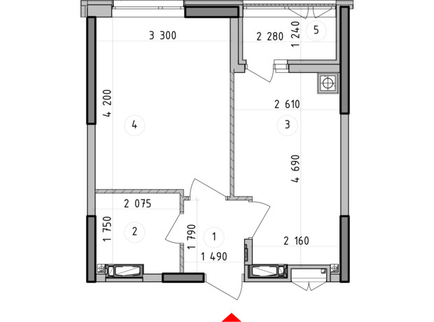 ЖК Оптимісто: планировка 1-комнатной квартиры 34.66 м²