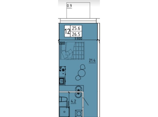 ЖК Калейдоскоп 2: планування 1-кімнатної квартири 26.5 м²