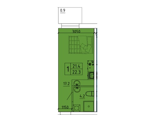 ЖК Калейдоскоп 2: планировка 1-комнатной квартиры 22.3 м²