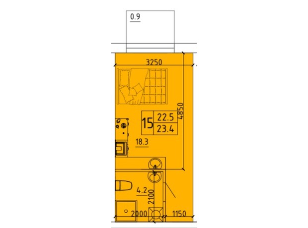 ЖК Калейдоскоп 2: планування 1-кімнатної квартири 23.4 м²