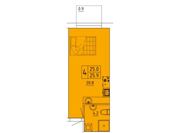 ЖК Калейдоскоп 2: планування 1-кімнатної квартири 25.9 м²