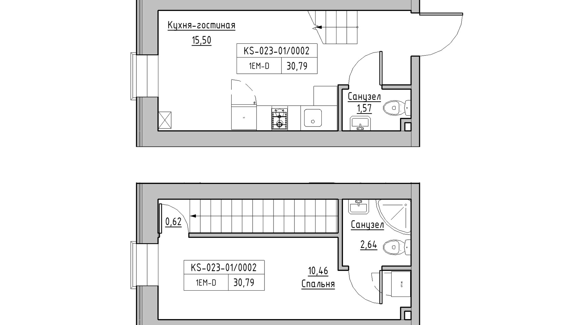 Планування багато­рівневої квартири в ЖК KEKS 30.79 м², фото 342491