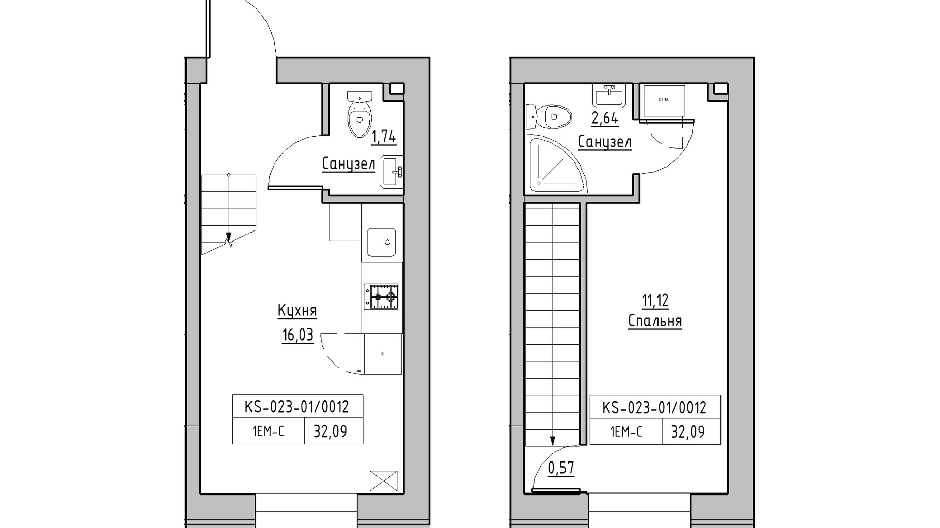 Планировка дуплекса в ЖК KEKS 32.09 м², фото 342501