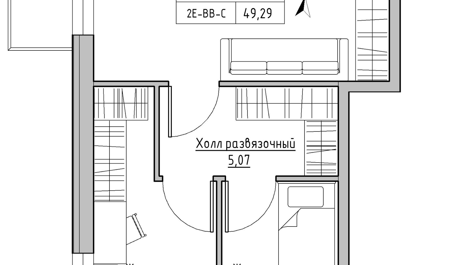 Планування 2-кімнатної квартири в ЖК KEKS 49.29 м², фото 342512