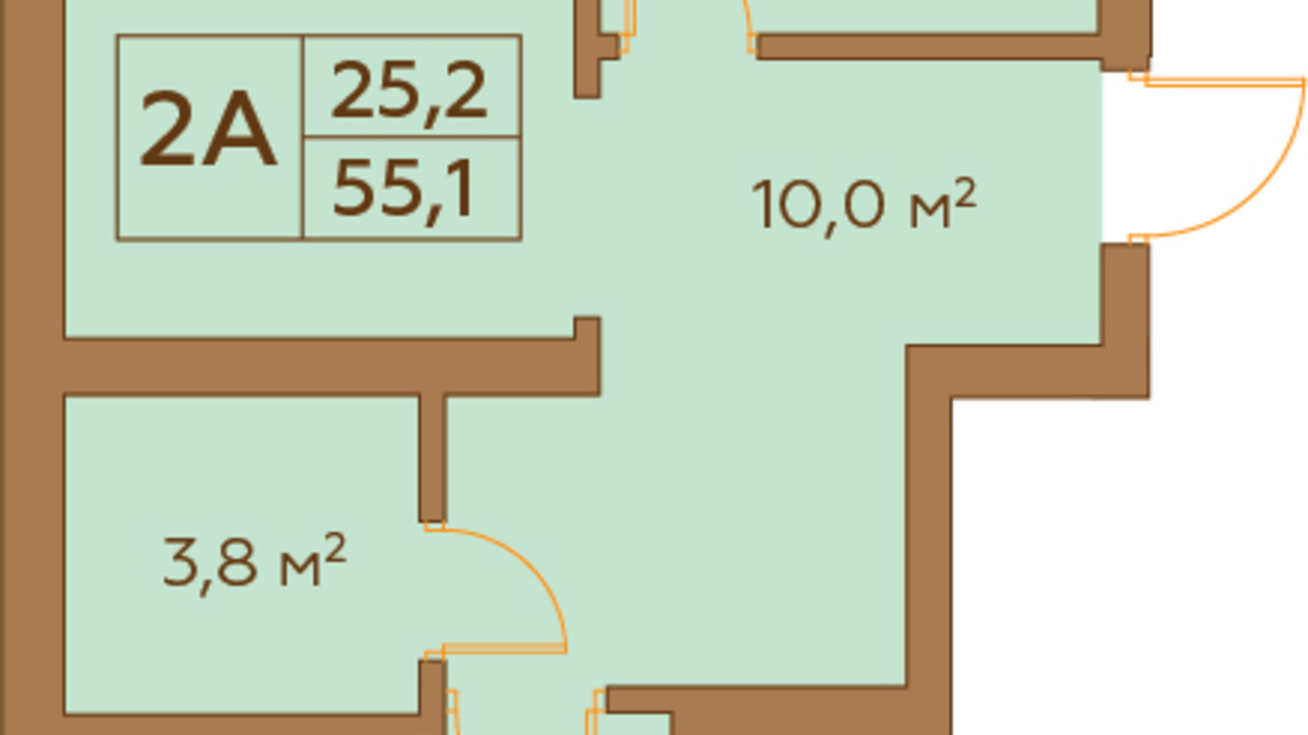 Планування 2-кімнатної квартири в ЖК Гранд Віллас 55.1 м², фото 342575