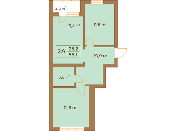 ЖК Гранд Виллас: планировка 2-комнатной квартиры 55.1 м²