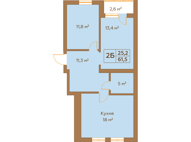 ЖК Гранд Виллас: планировка 2-комнатной квартиры 61.5 м²