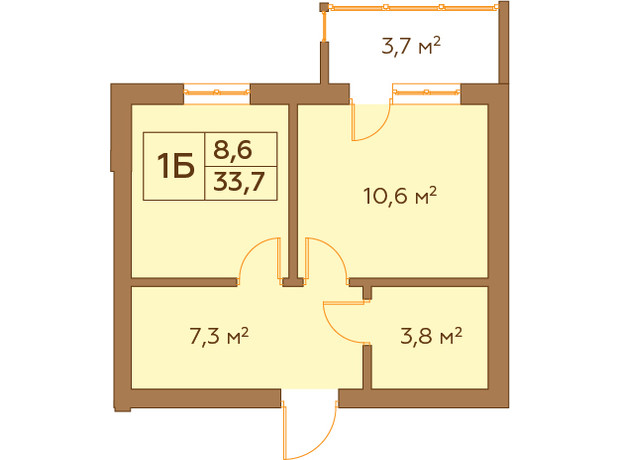 ЖК Гранд Віллас: планування 1-кімнатної квартири 33.7 м²