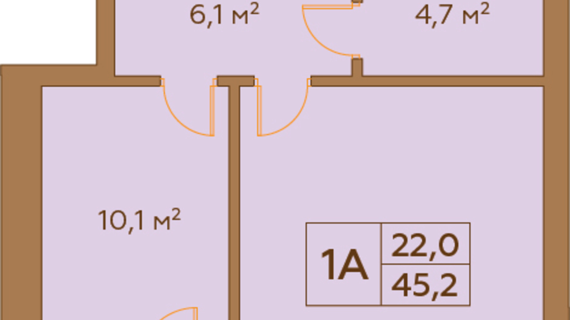 Планування 1-кімнатної квартири в ЖК Гранд Віллас 45.2 м², фото 342579