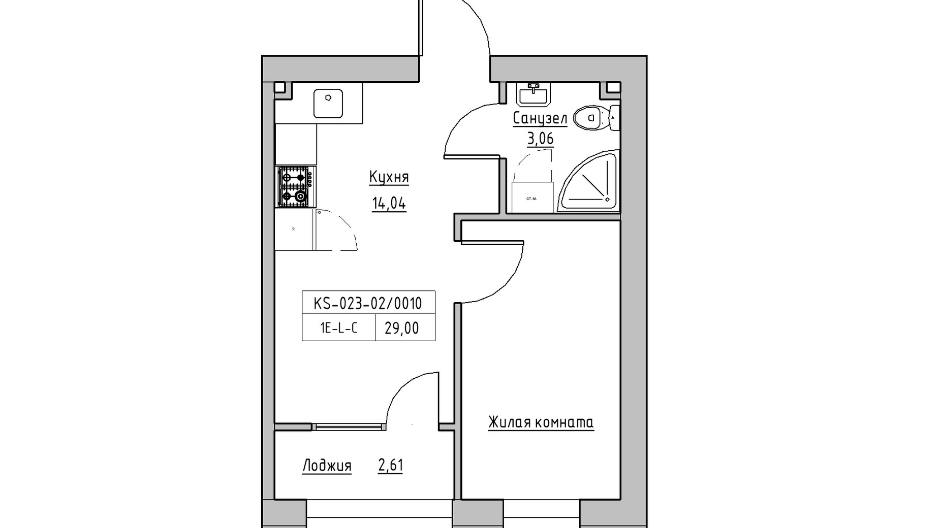 Планування 1-кімнатної квартири в ЖК KEKS 29 м², фото 342725