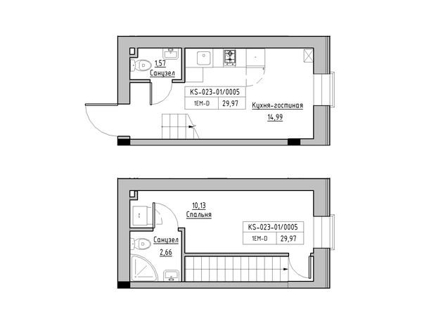 ЖК KEKS: планировка 1-комнатной квартиры 29.97 м²