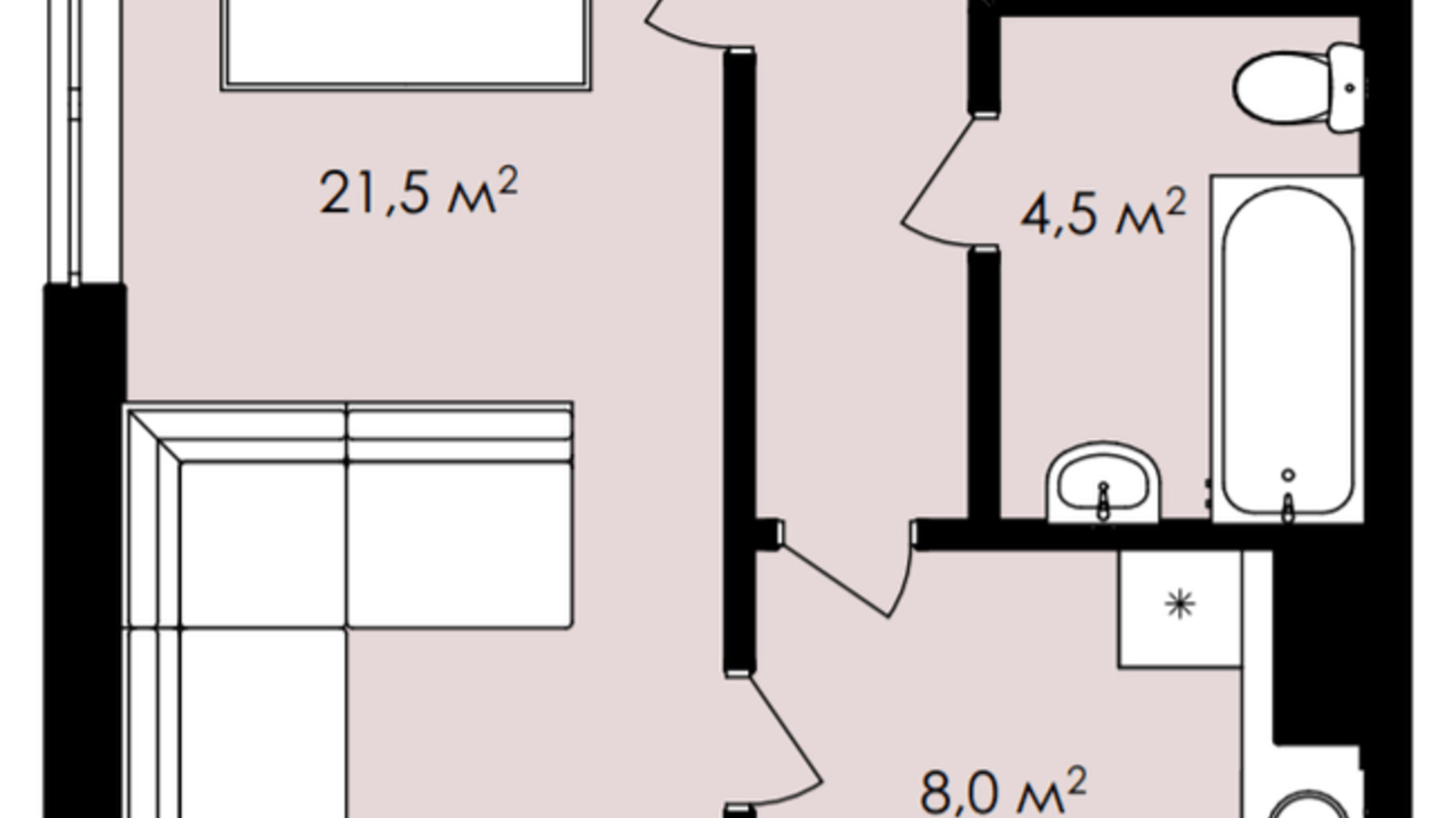 Планування 1-кімнатної квартири в ЖК IT-парк Manufactura 34.9 м², фото 342782