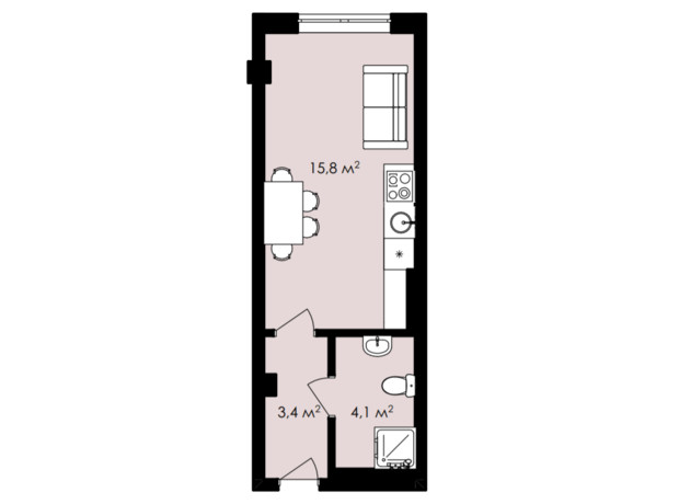 ЖК IT-парк Manufactura: планування 1-кімнатної квартири 23.3 м²