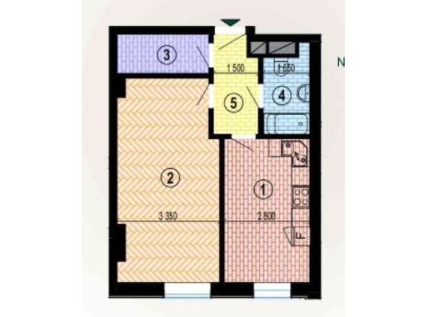 ЖК Twenty two: планування 1-кімнатної квартири 45.22 м²