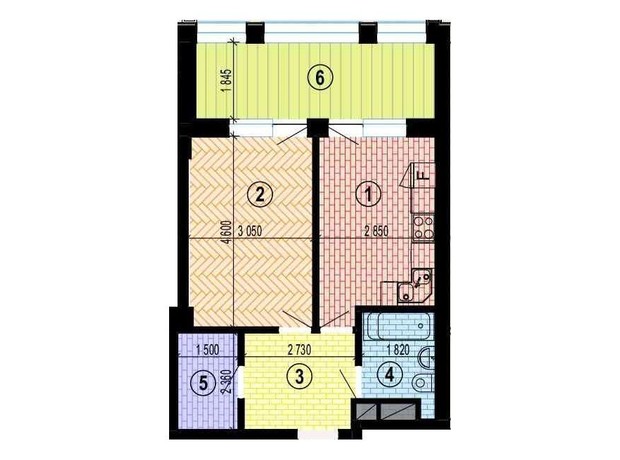 ЖК Twenty two: планировка 1-комнатной квартиры 44.16 м²