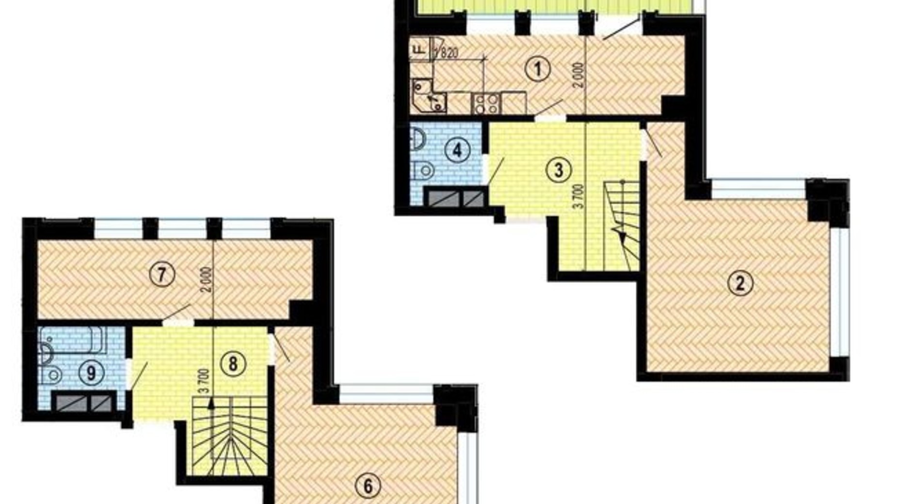 Планировка много­уровневой квартиры в ЖК Twenty two 93.33 м², фото 342936