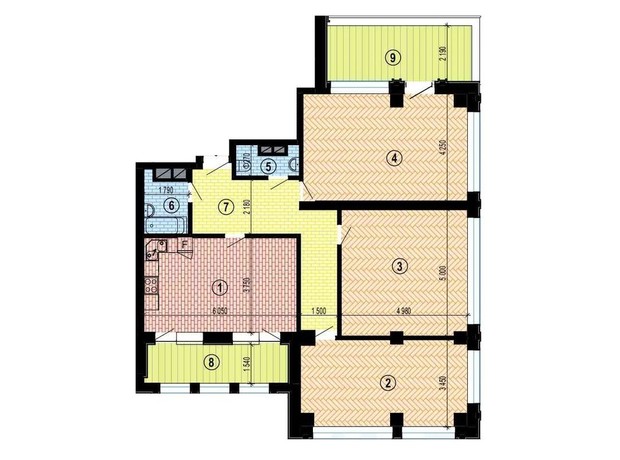 ЖК Twenty two: планировка 3-комнатной квартиры 125.89 м²