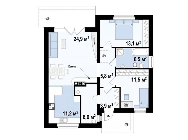 КГ Comfort Club: планировка 3-комнатной квартиры 87 м²