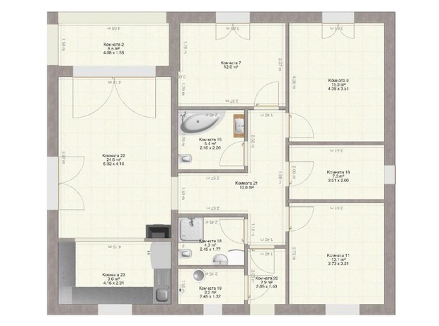 КГ Comfort Club: планировка 4-комнатной квартиры 108 м²