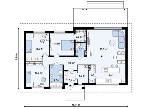 КГ Comfort Club: планировка 4-комнатной квартиры 124 м²