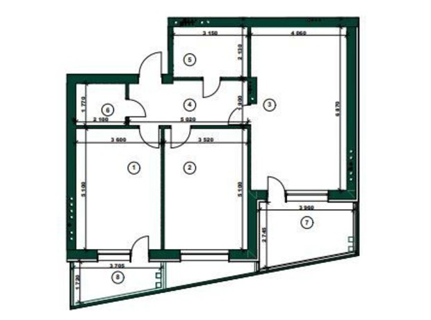 ЖК ParkVille: планування 2-кімнатної квартири 95.58 м²