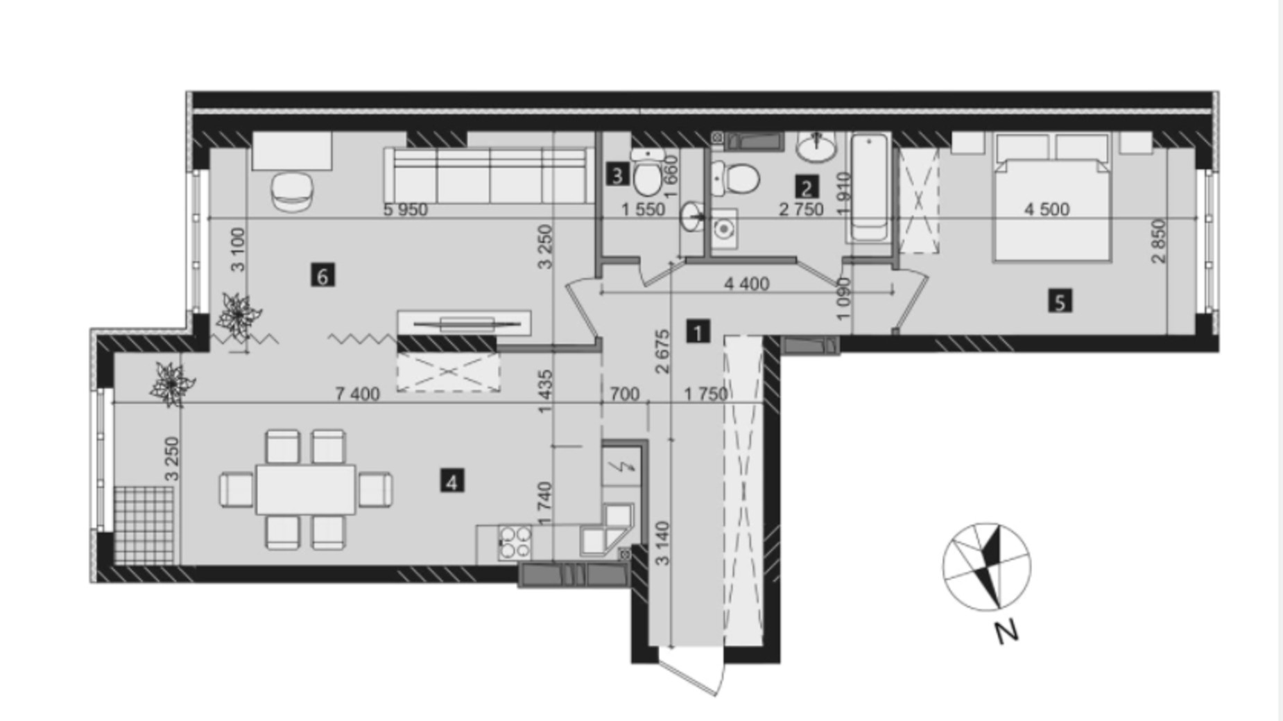 Планировка 2-комнатной квартиры в ЖК Liko-Grad Perfect Town 77.22 м², фото 343563